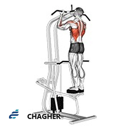 بارفیکس دست‌برعکس ایستاده کمک‌دار با دستگاه اهرمی