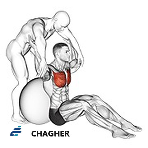 کشش pectoralis major توپ تعادلی نشسته با کمک‌دار